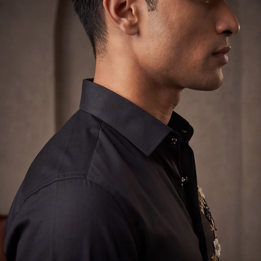 Black Floral Work Designer Shirt