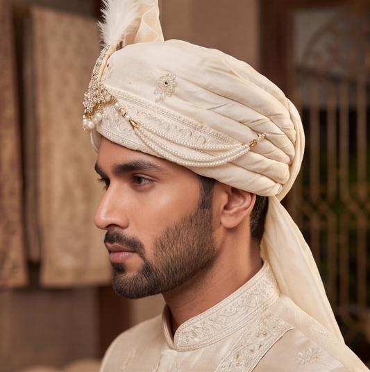 Cream Silk Handmade Sehra with Kalangi