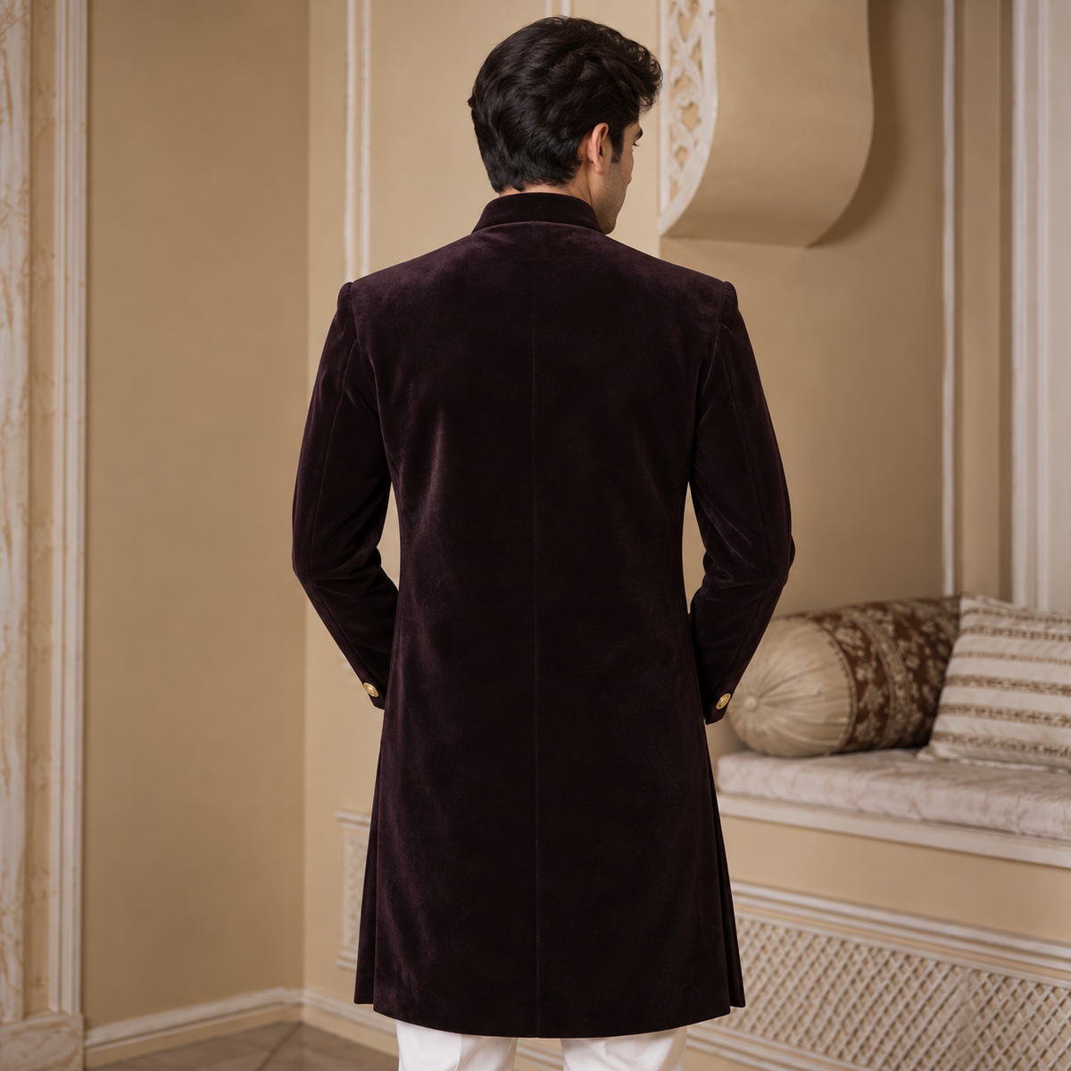 Cool Wine Hand Embroidered Indo-Western