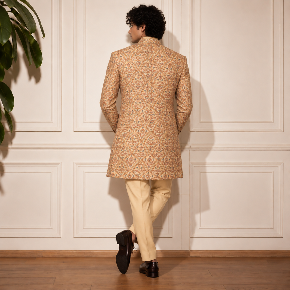 Beige Jute Embroidered Indo-Western