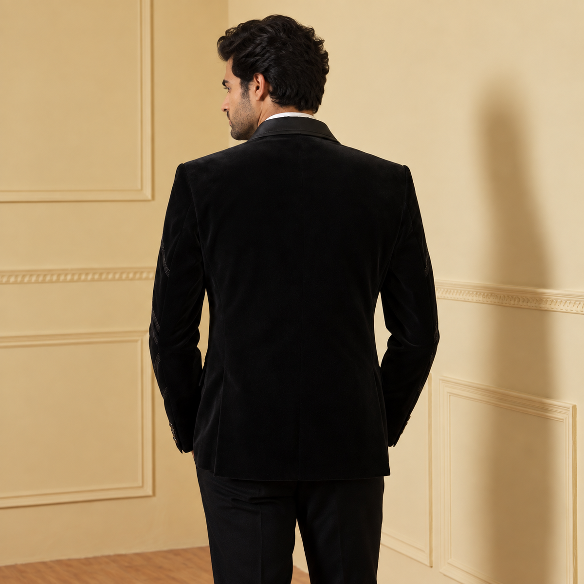 Black Pintex & Beads Work Designer Tuxedo