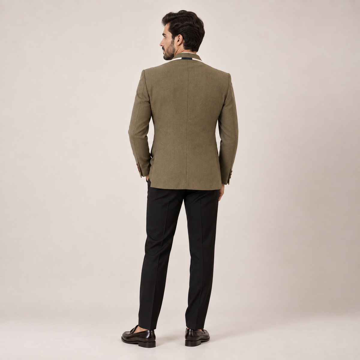 Light Olive Structured Jute Casual Blazer