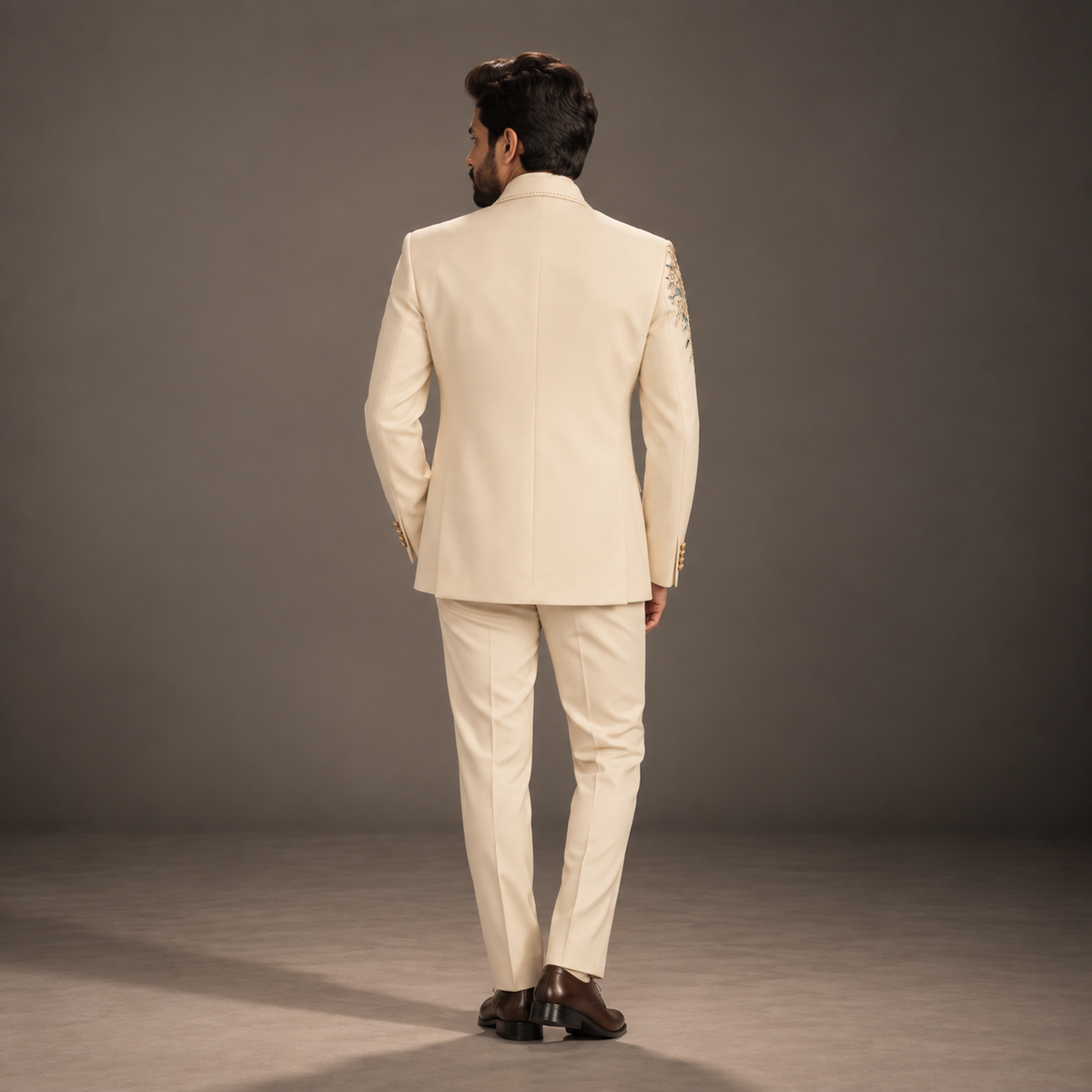 Cream Hand Embroidered & Hand Printed Designer Tuxedo