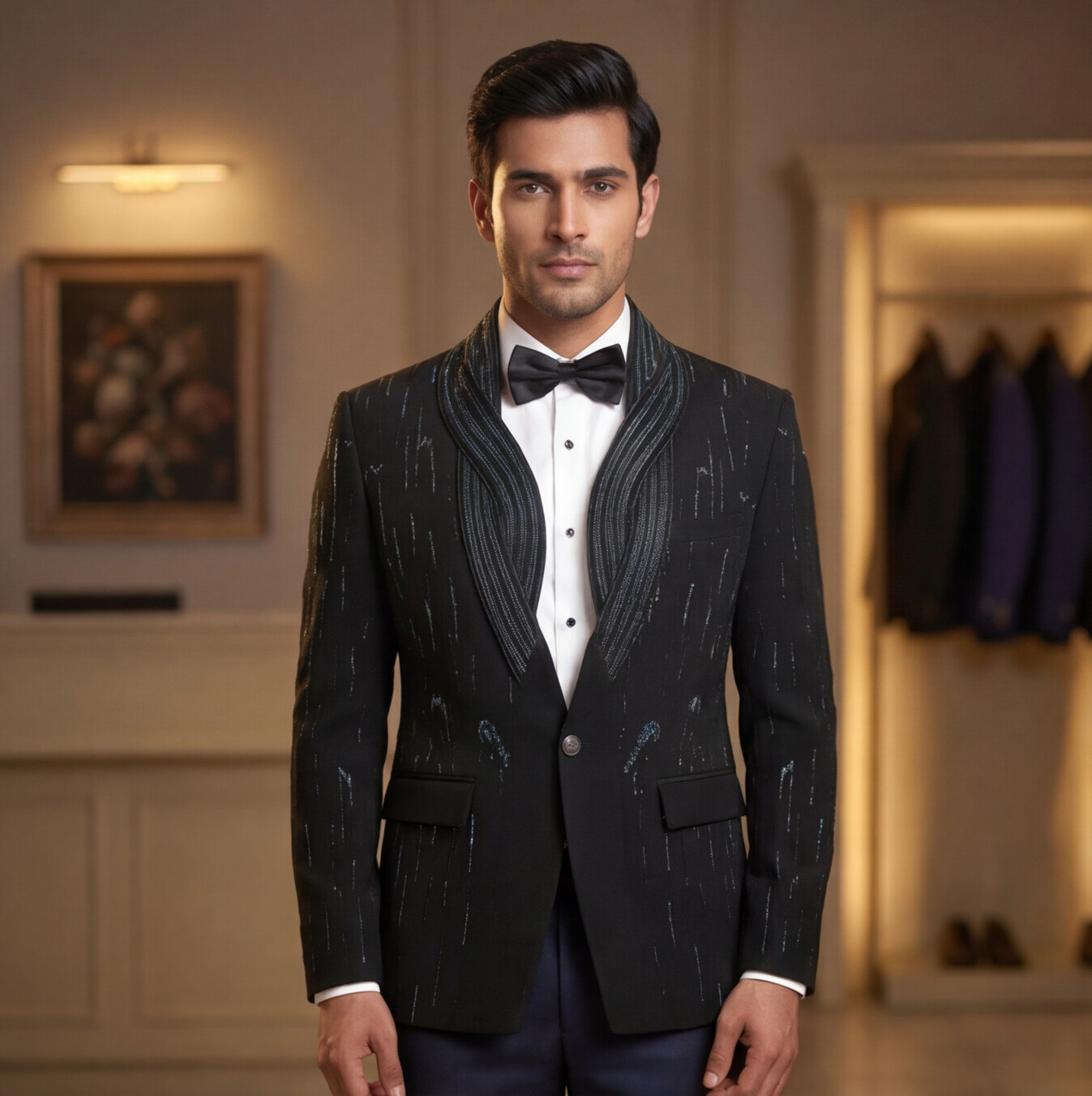 Black Hand Embroidered Designer Tuxedo