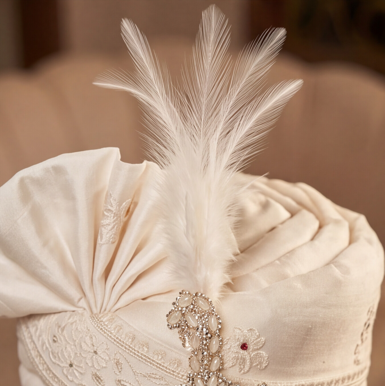 Cream Silk Handmade Sehra with Kalangi