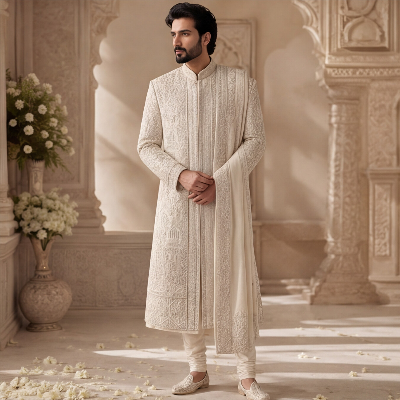 Light Rose Gold Embroidered Sherwani