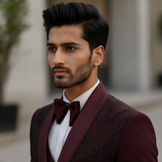 Wine Hand Embroidered Designer Tuxedo