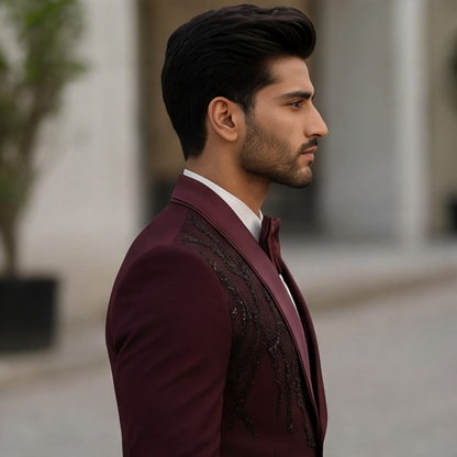 Wine Hand Embroidered Designer Tuxedo