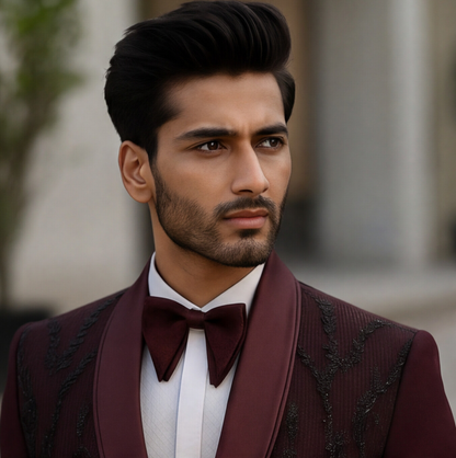 Wine Hand Embroidered Designer Tuxedo