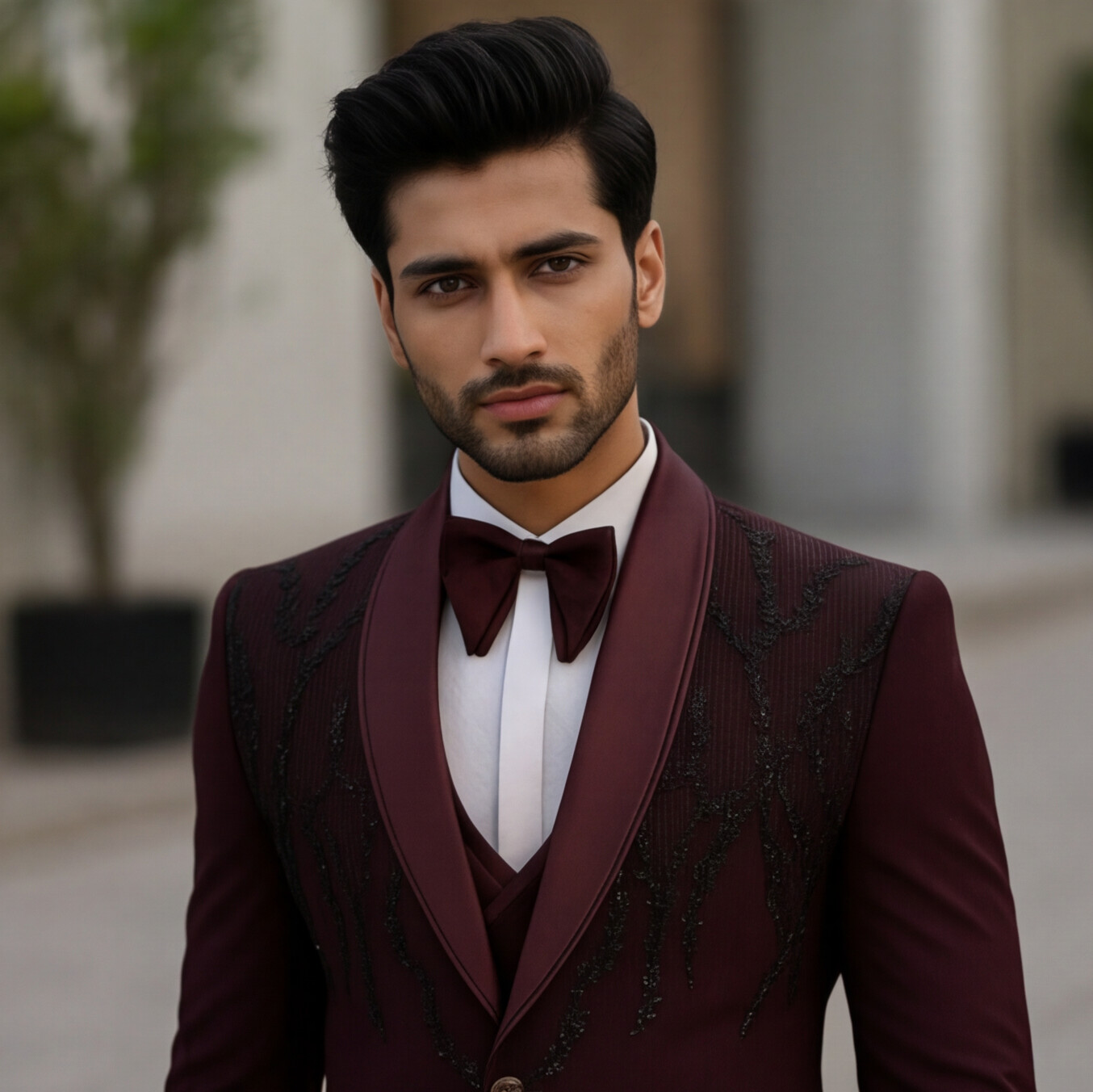 Wine Hand Embroidered Designer Tuxedo