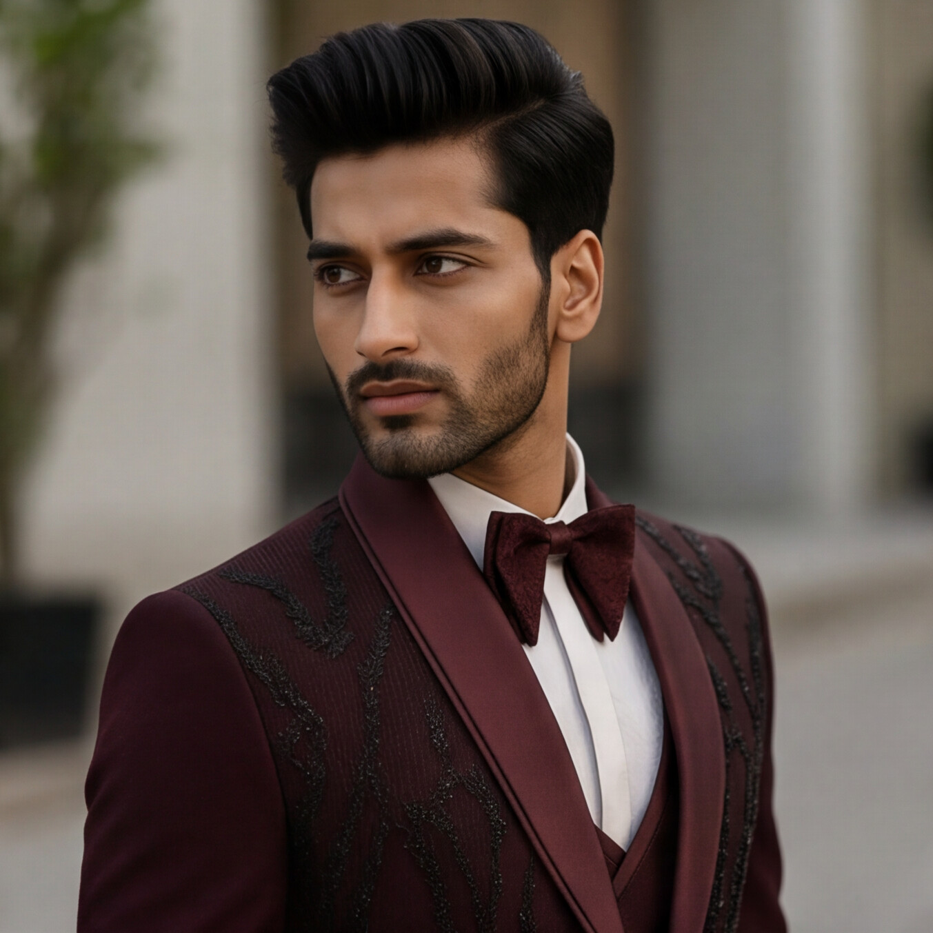 Wine Hand Embroidered Designer Tuxedo
