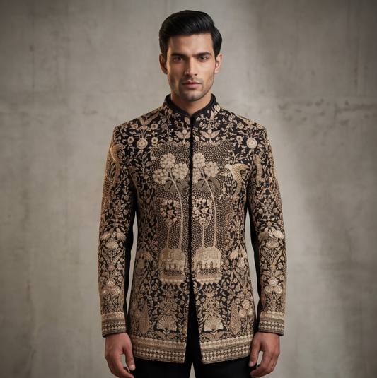 Black Embroidered Indo-Western