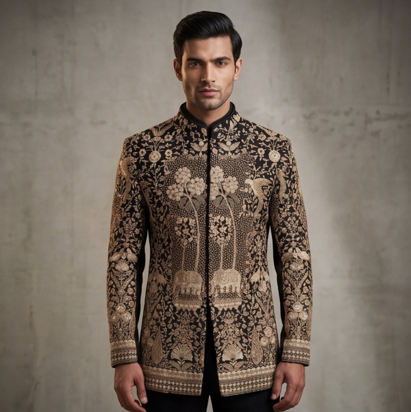 Black Embroidered Indo-Western