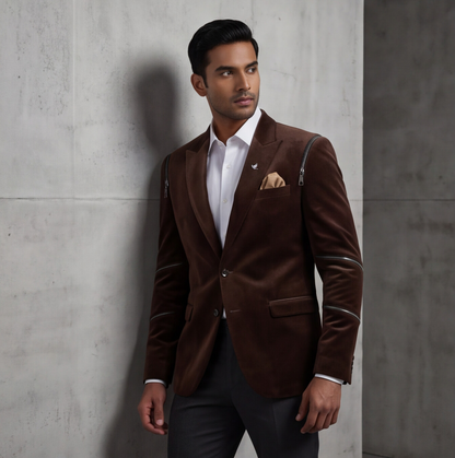 Brown Velvet Designer Blazer