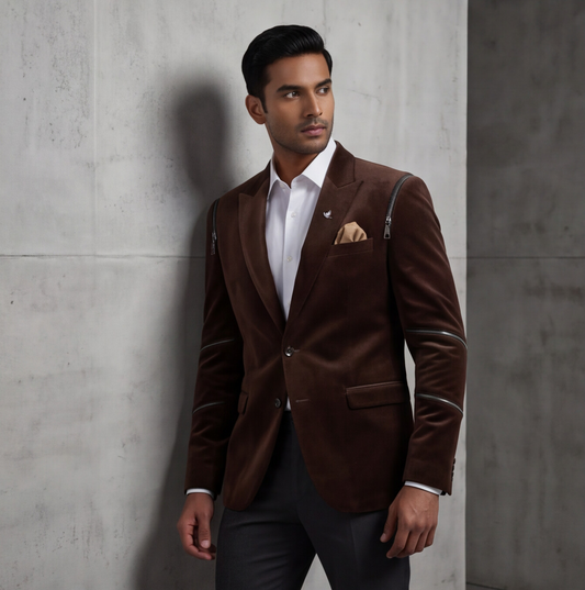 Brown Velvet Designer Blazer