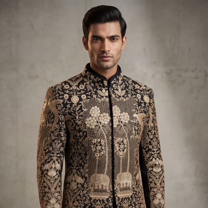 Black Embroidered Indo-Western