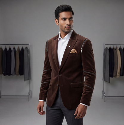 Brown Velvet Designer Blazer