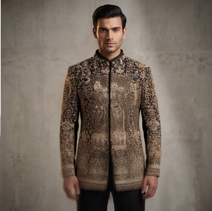Black Embroidered Indo-Western