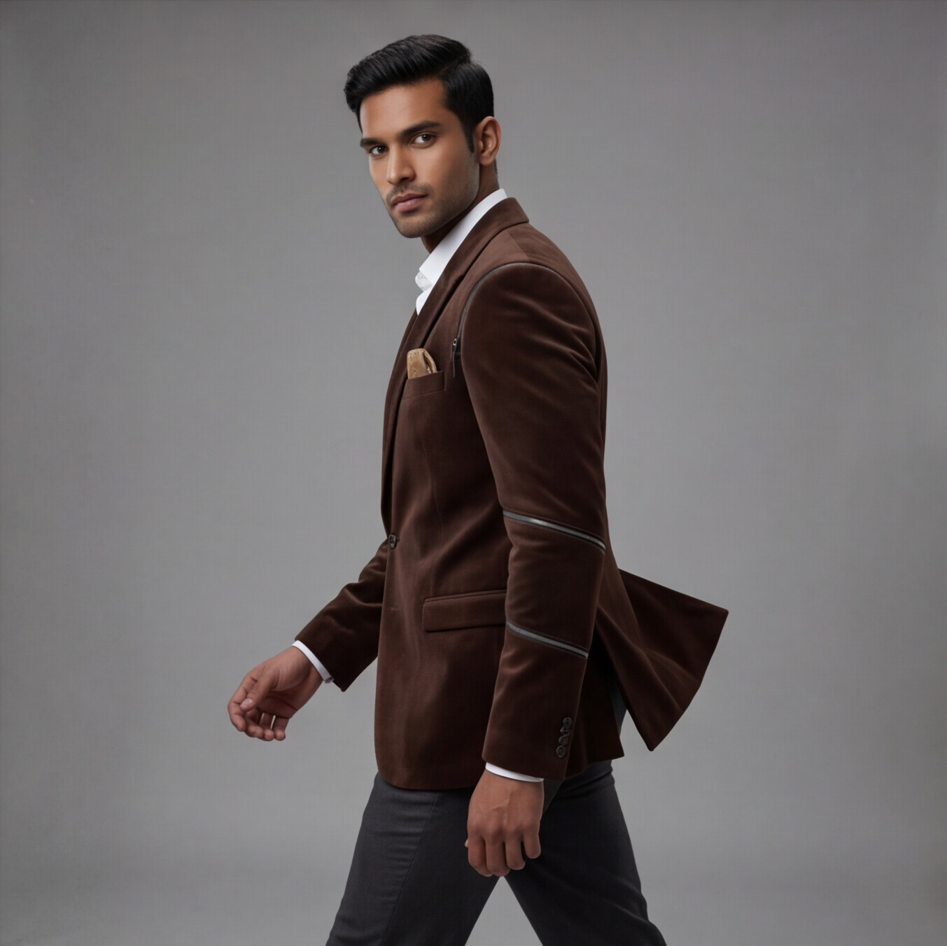 Brown Velvet Designer Blazer