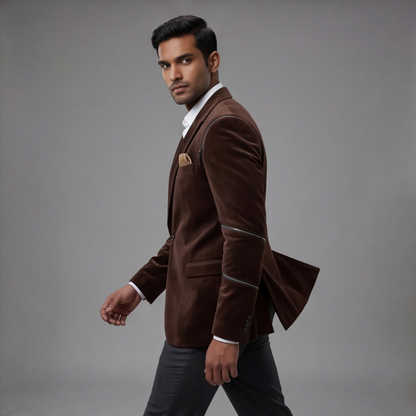 Brown Velvet Designer Blazer