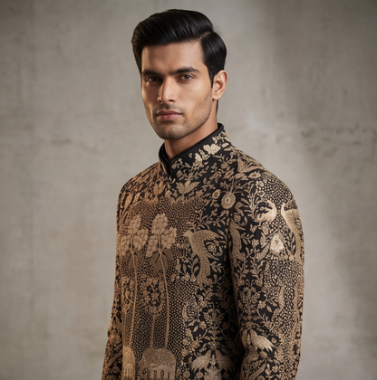 Black Embroidered Indo-Western