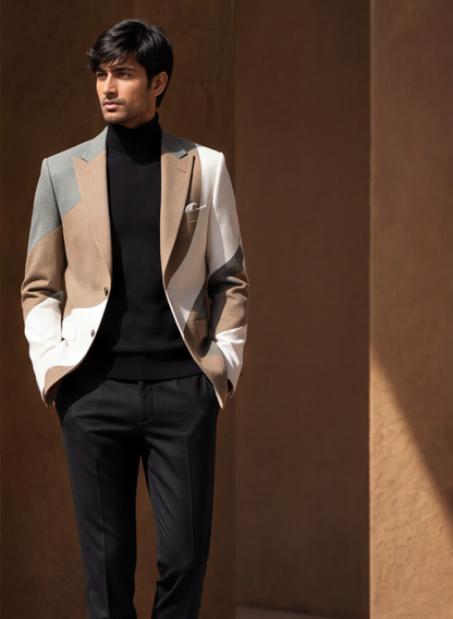 Fawn Multi Colour Italian Structured Casual Blazer