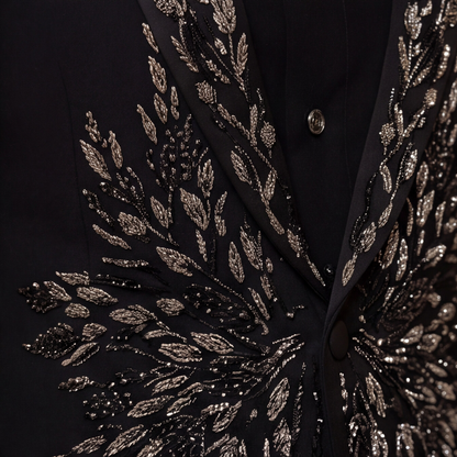 Black Hand Embroidered Designer Tuxedo with Bandhgala Waistcoat