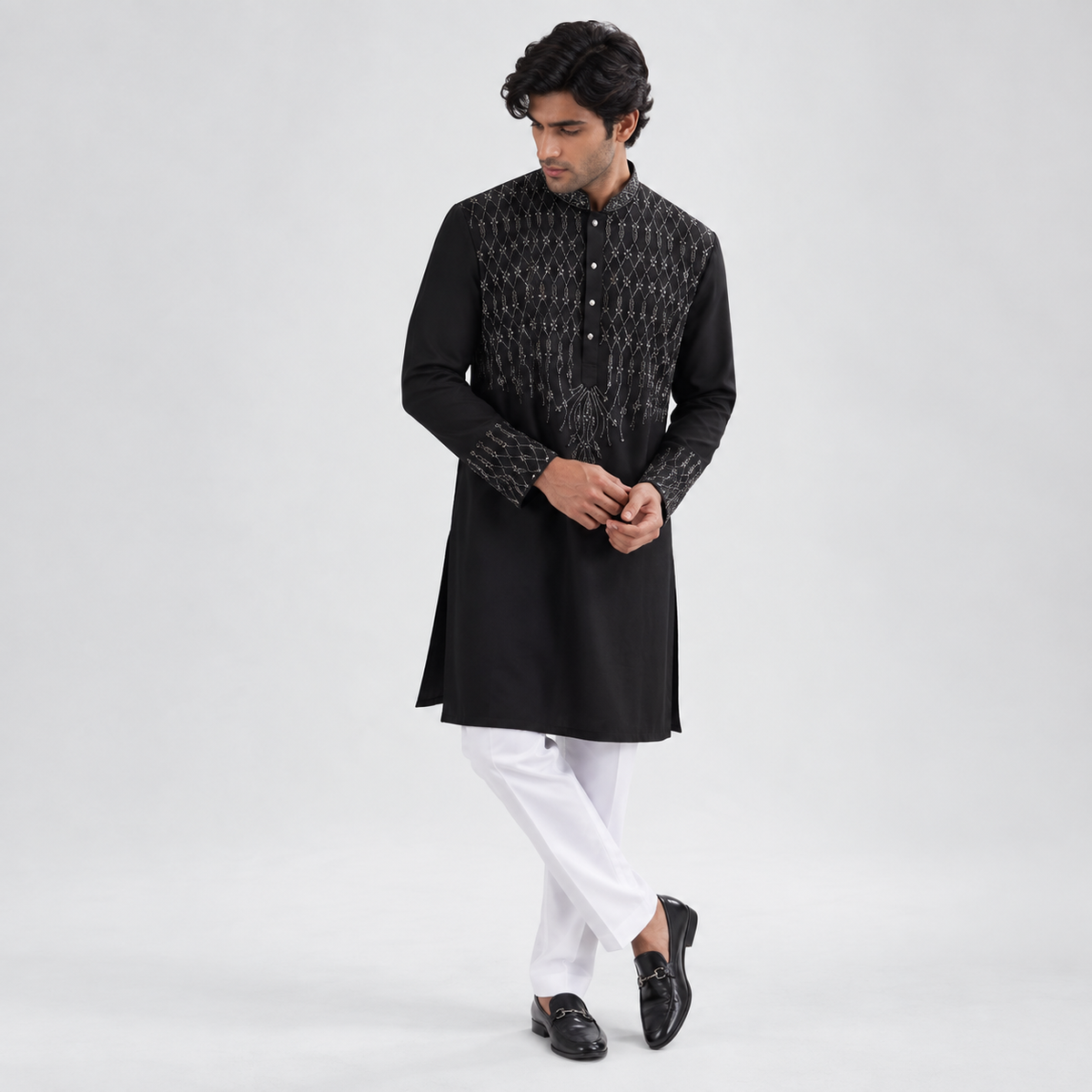 Black Hand Embroidered Ethnic Kurta