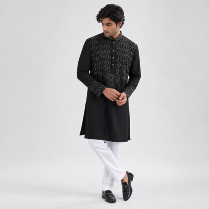 Black Hand Embroidered Ethnic Kurta