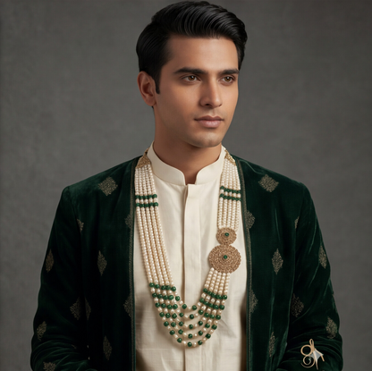 Green Pearl Layered Men's Necklace
