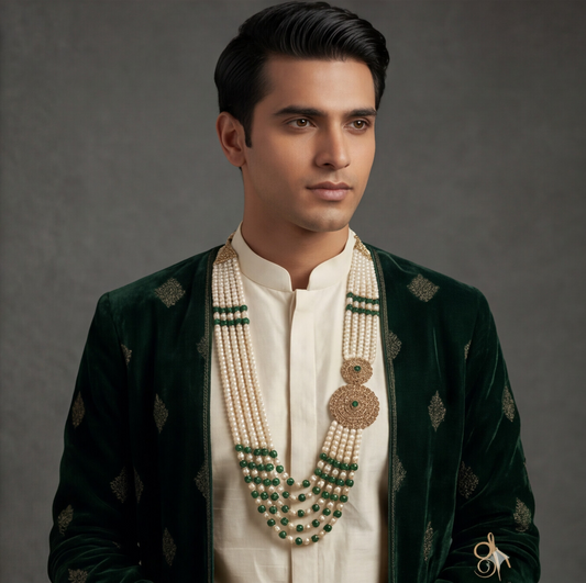 Green Pearl Layered Men's Necklace