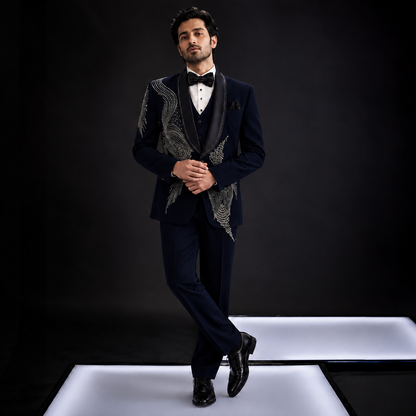 Blue Hand Embroidered Designer Tuxedo