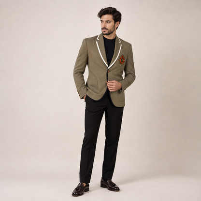 Light Olive Structured Jute Casual Blazer
