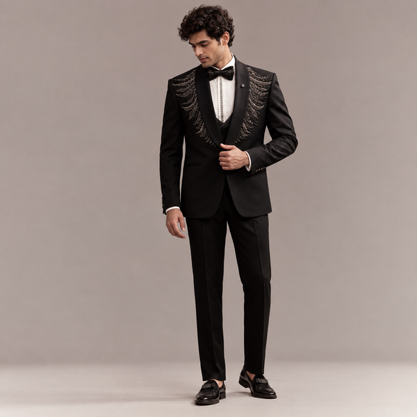 Black Hand Embroidered Designer Tuxedo