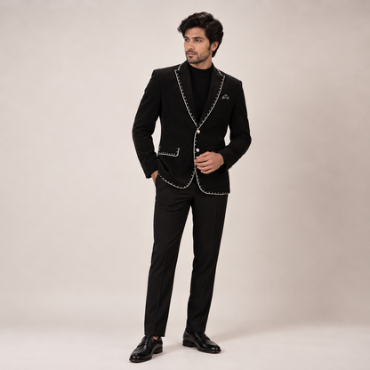 Black Suede Designer Blazer with Beads Work