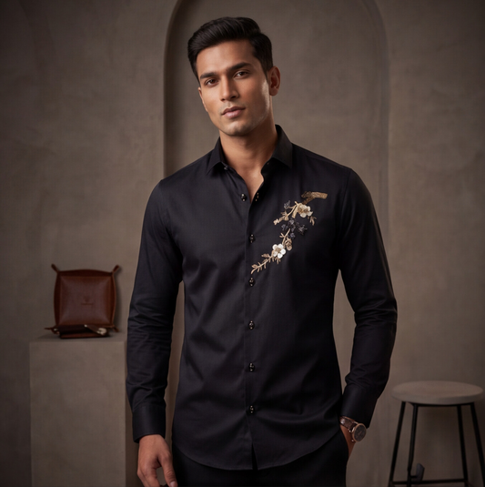 Black Floral Work Designer Shirt