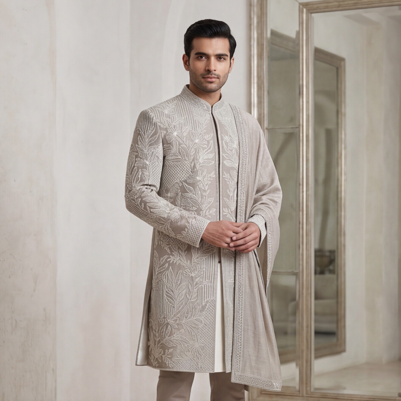 Dark Rose Gold Embroidered Sherwani