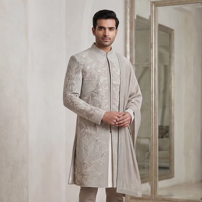 Dark Rose Gold Embroidered Sherwani