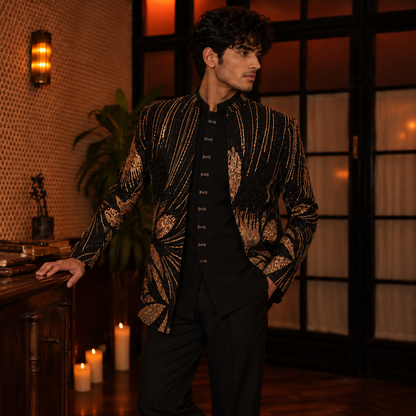 Black Hand Embroidered Indo-Western