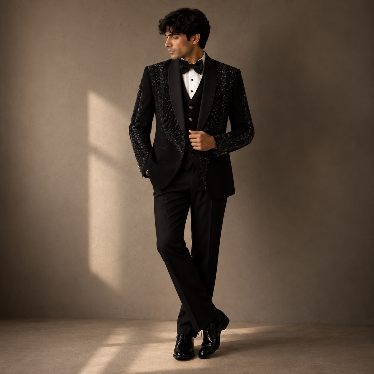 Black Hand Embroidered Designer Tuxedo