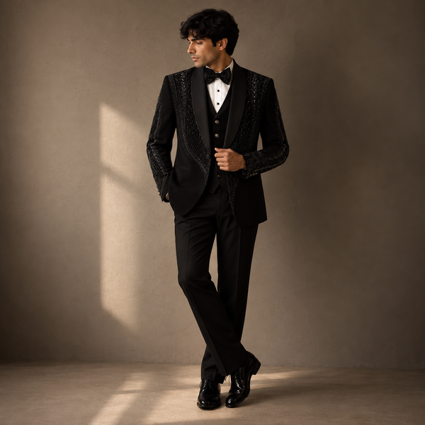 Black Hand Embroidered Designer Tuxedo