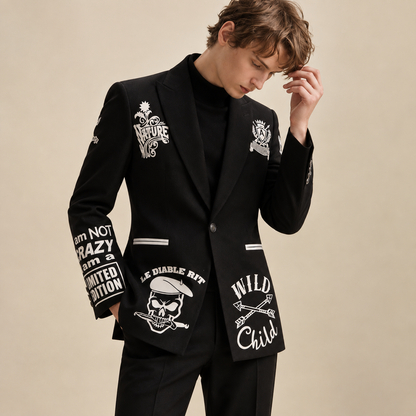 Black Mafia Motif Casual Blazer