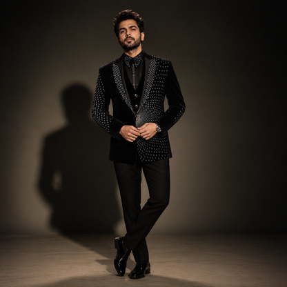 Black Hand Embroidered Designer Tuxedo