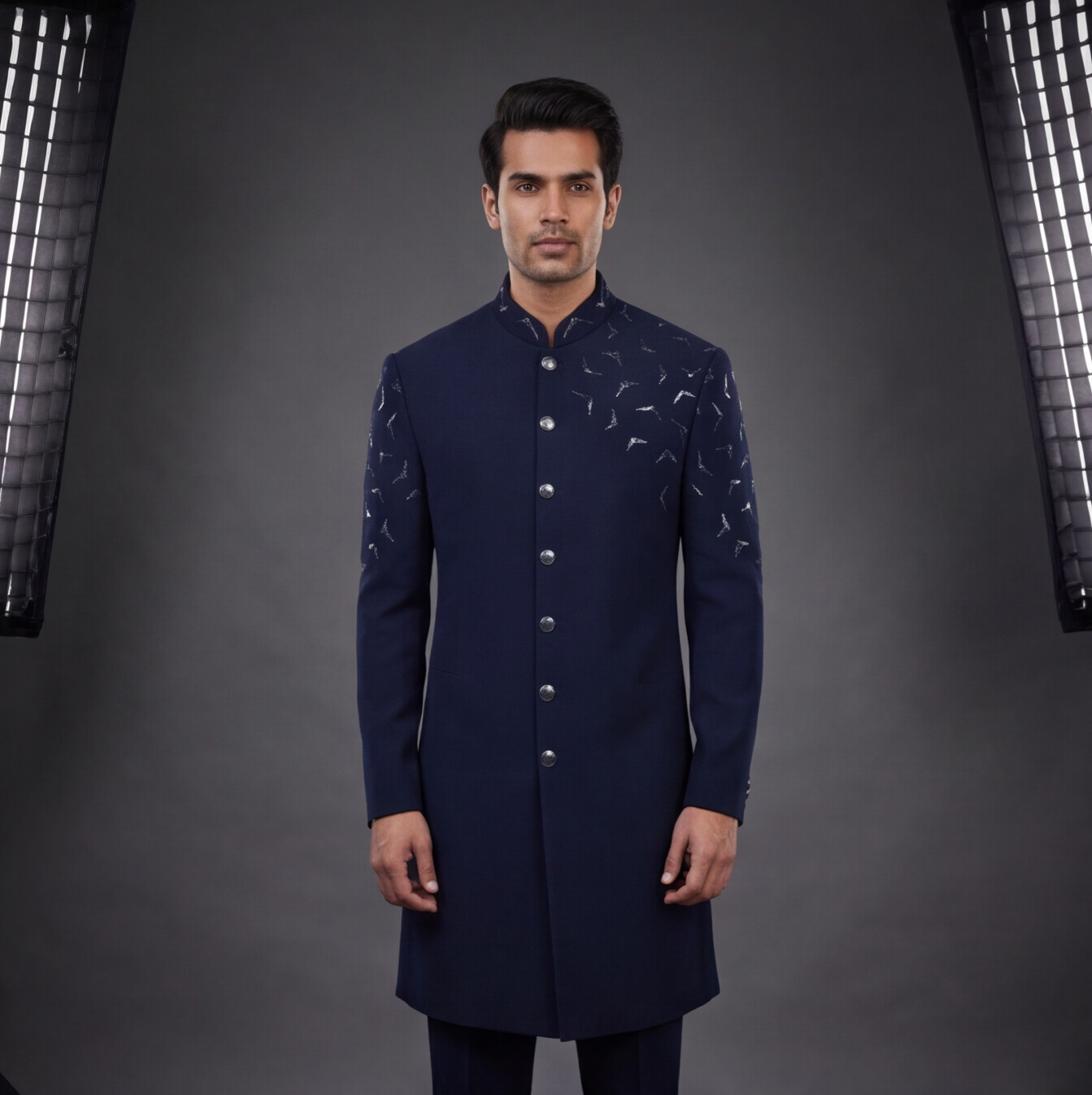 Blue Hand Embroidered Indo-Western
