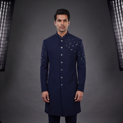 Blue Hand Embroidered Indo-Western