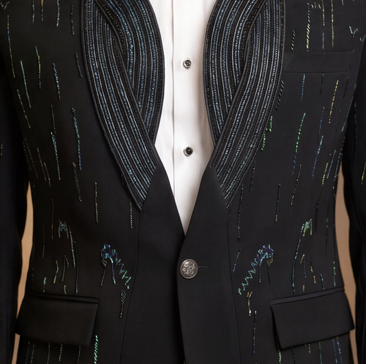 Black Hand Embroidered Designer Tuxedo