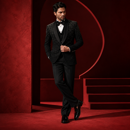 Black Hand Embroidered Designer Tuxedo