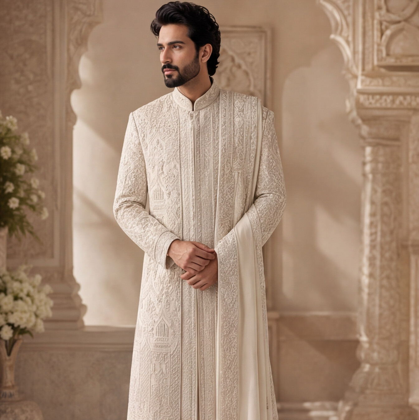 Light Rose Gold Embroidered Sherwani