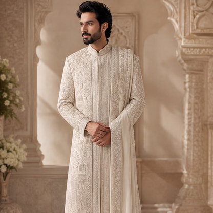 Light Rose Gold Embroidered Sherwani