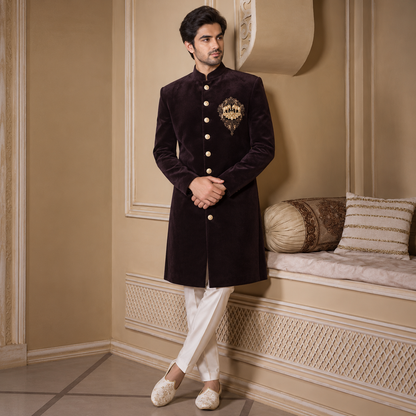 Cool Wine Hand Embroidered Indo-Western